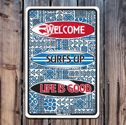 8AA229 (Small) Welcome, Surfs Up - Seaweed Surf Sign Co