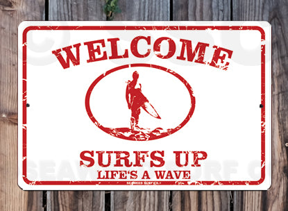 8SF127 (Small) Welcome Surf's Up - Seaweed Surf Sign Co