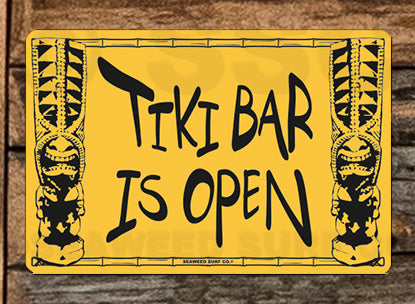 8SF58 (Small) Tiki Bar Is Open - Seaweed Surf Sign Co